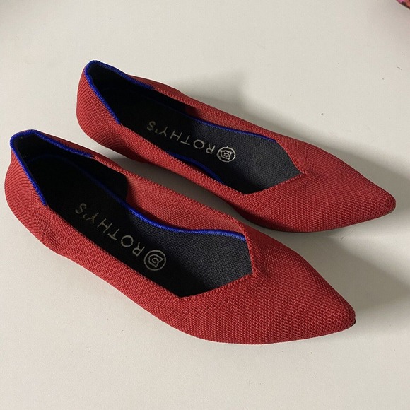 ROTHY'S Ballet Flat Loafer Pointed Toe Red Slip On Textile Size 8 - Picture 6 of 11